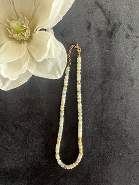 Delicate Gold Tone and Pastel/Light Green Bead/ GemstoneNecklace- Women Jewelry